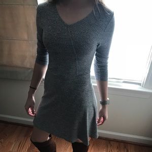 3/4 sleeve faux wrap dress in grey